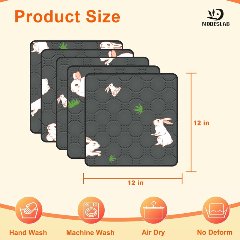 MODESLAB 5-Pack Guinea Pig Cage Liner, 12in x 12in Fast Absorption Washable Bedding Pee Pads for Dogs Puppy Rabbit Small Animal Cage Mat, Leakproof & Non-Slip - Image 2